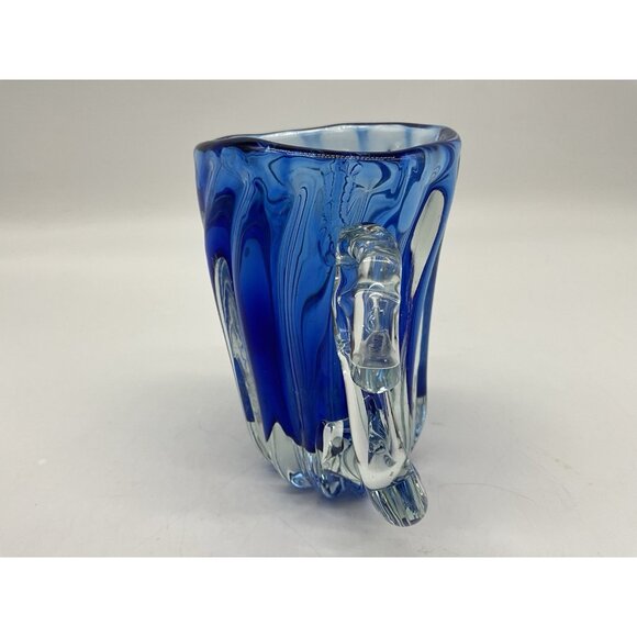 Hand Blown Art Glass Mis-Shapened Blue and Clear Glass 5.25 Inches Tall w/Handle - Picture 8 of 16